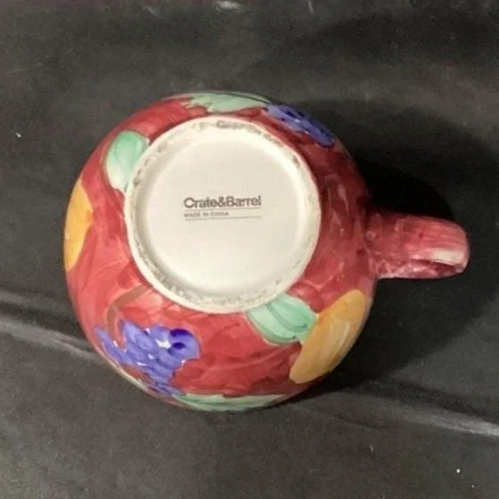 Crate & Barrel Fruit Theme Large Coffee Cup, Vintage‎ Hand-Painted Ceramic Mug